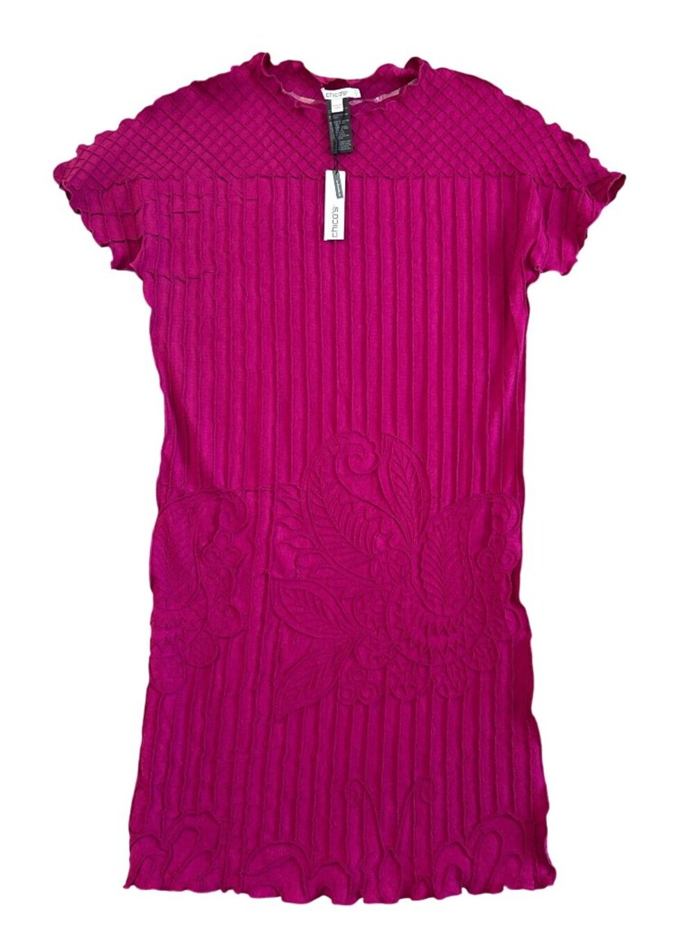 Chicos Women's Sz Small Travelers Embossed Dress Purple Clover Short-Sleeve